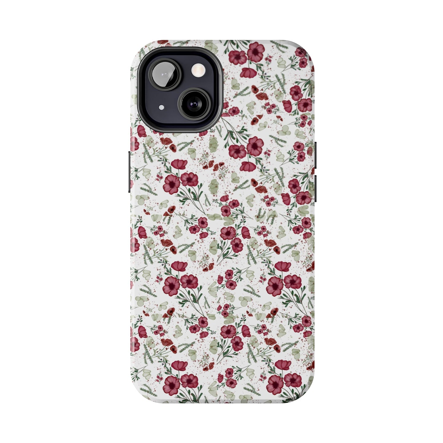 Phone Case - Watercolor Red Poppies with Green Leaves Design