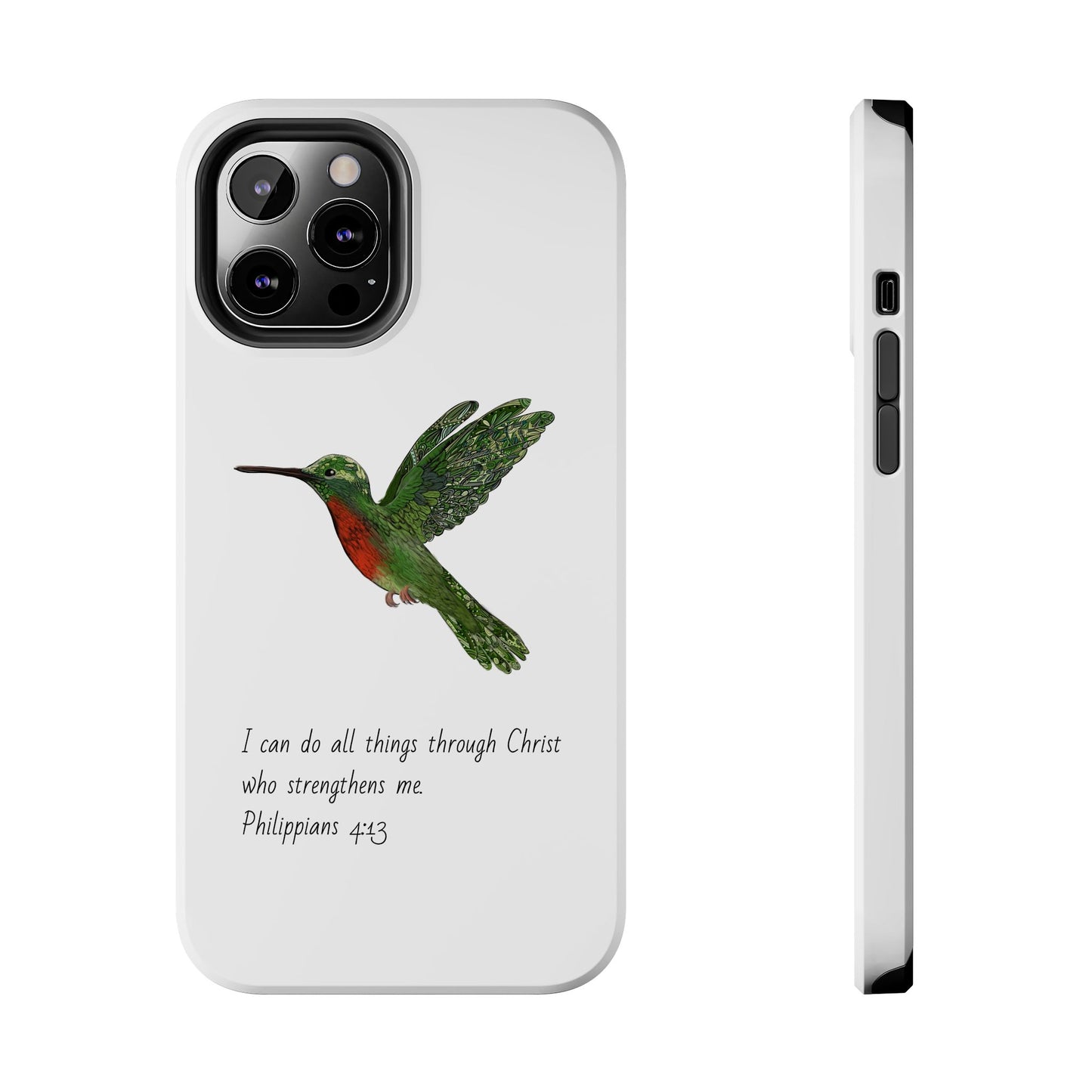 Phone Case - Hummingbird Drawing with Philippians 4:13 Verse