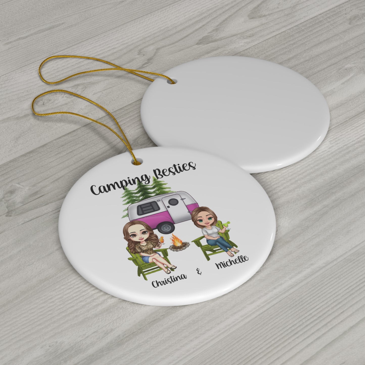 Personalized Camping Bestie Ceramic Ornament