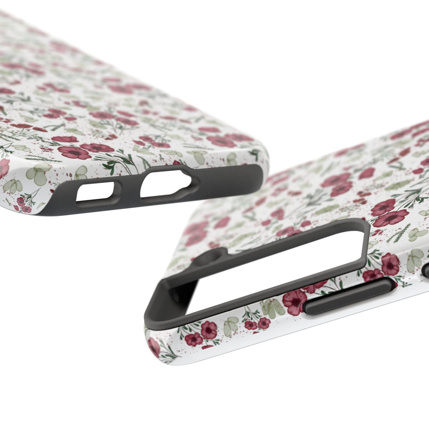 Phone Case - Watercolor Red Poppies with Green Leaves Design