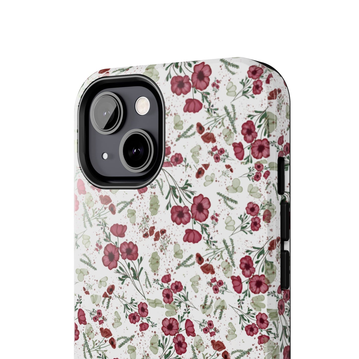 Phone Case - Watercolor Red Poppies with Green Leaves Design