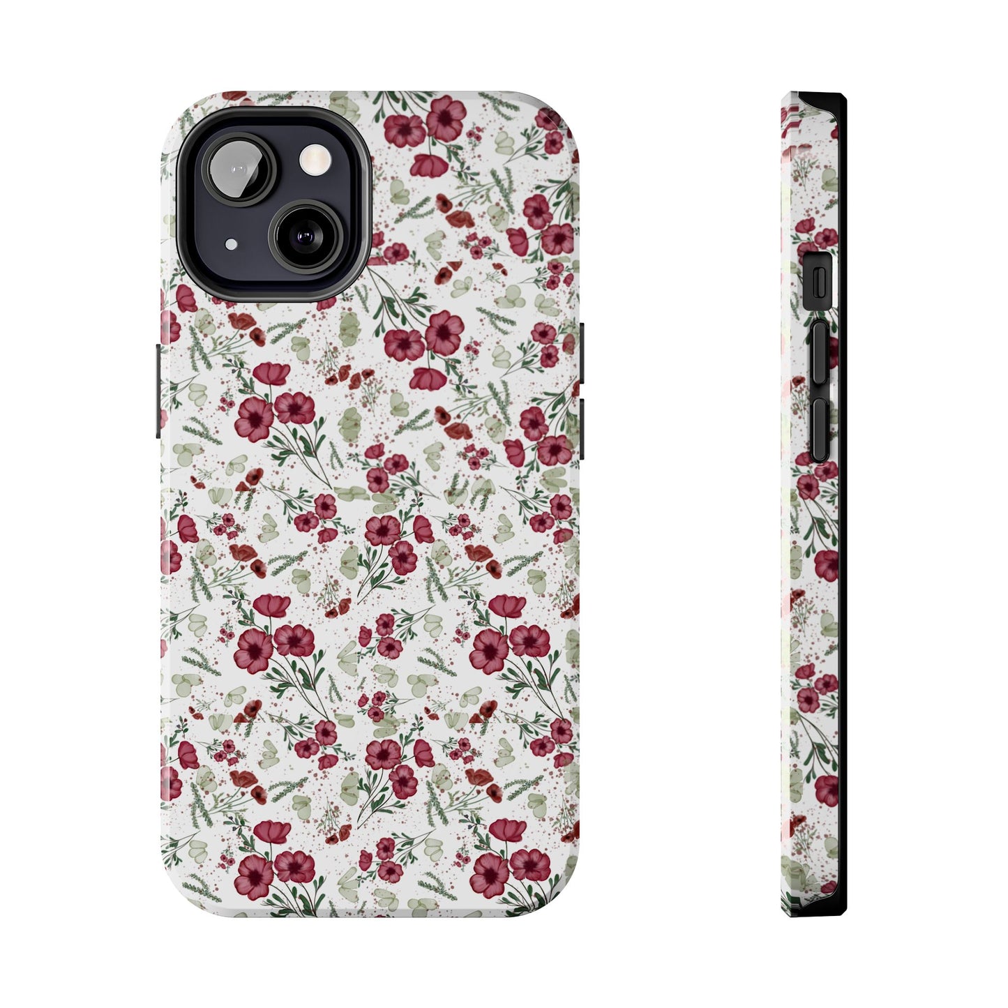 Phone Case - Watercolor Red Poppies with Green Leaves Design