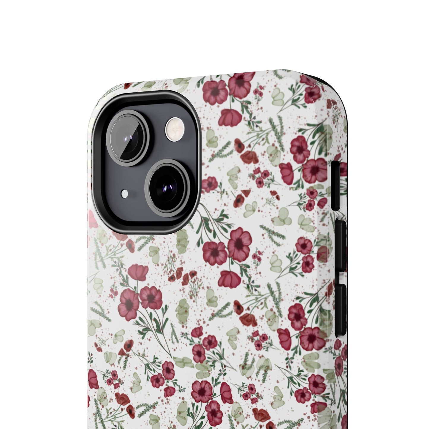 Phone Case - Watercolor Red Poppies with Green Leaves Design