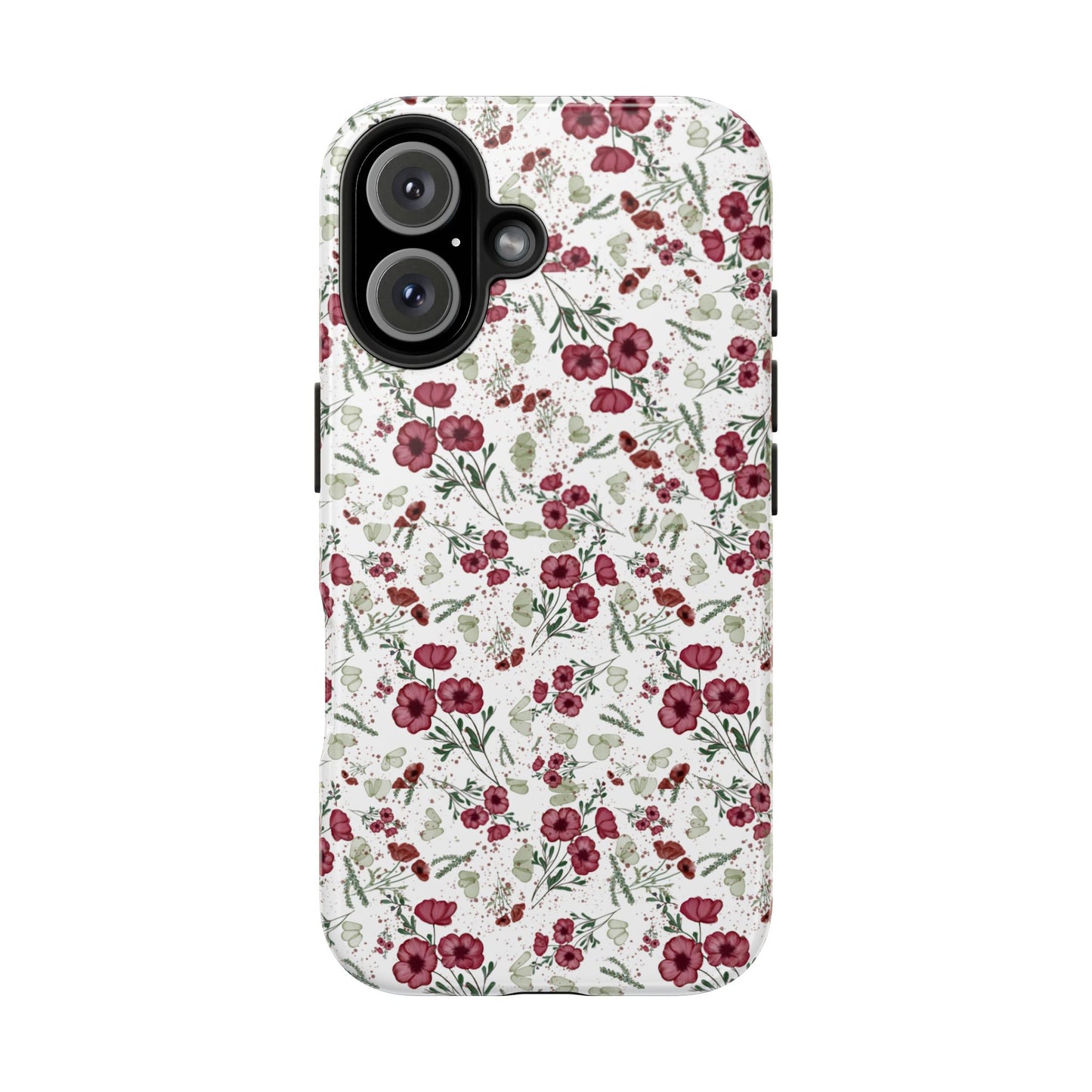 Phone Case - Watercolor Red Poppies with Green Leaves Design