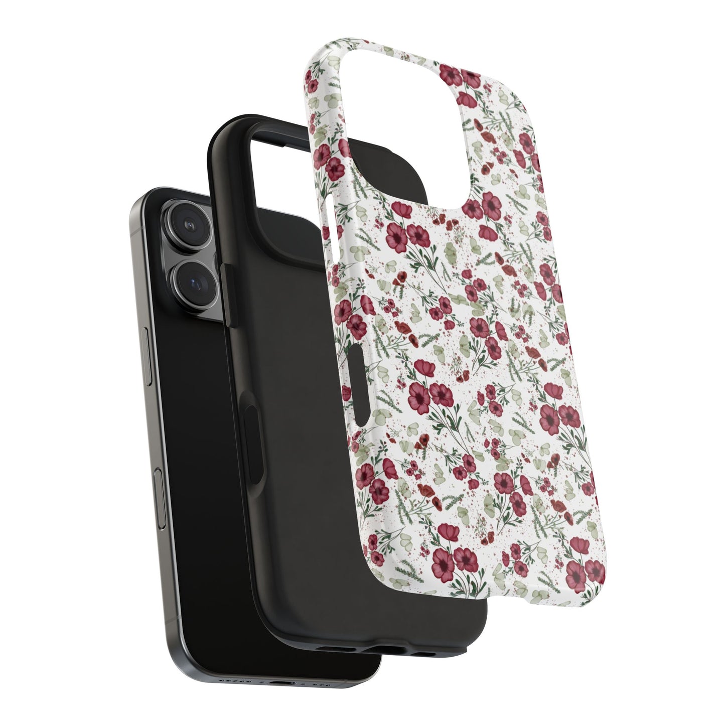 Phone Case - Watercolor Red Poppies with Green Leaves Design