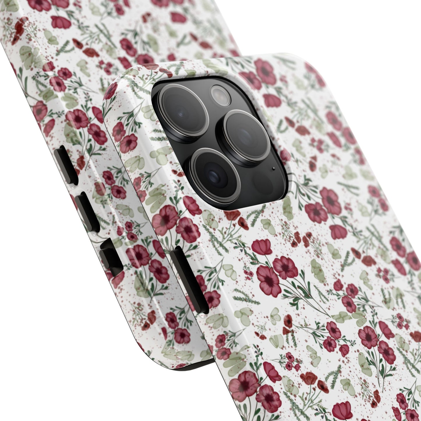 Phone Case - Watercolor Red Poppies with Green Leaves Design