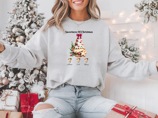 Personalized Gingerbread Cookies Crewneck Sweatshirt - Custom Sweet Children Names Holiday Gift