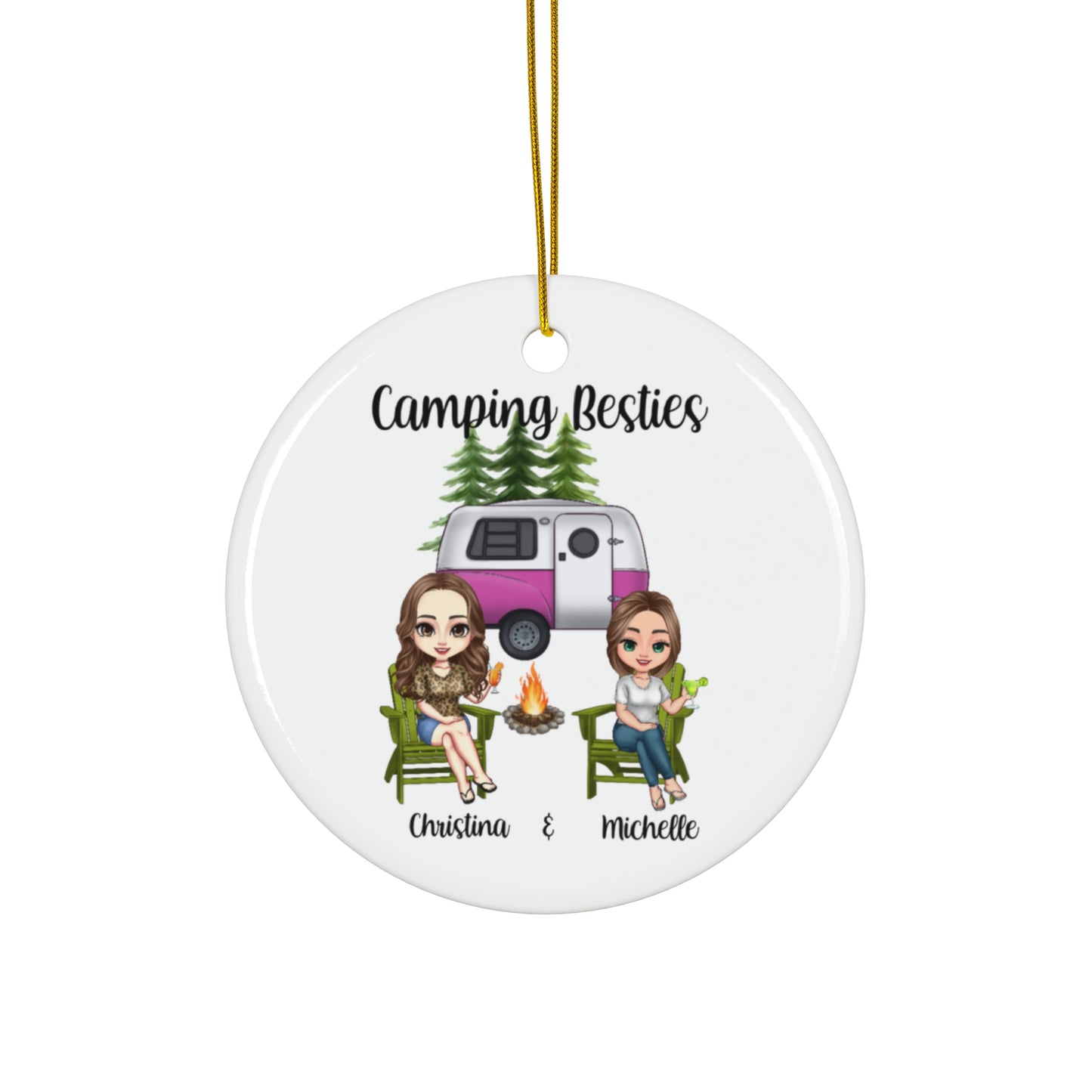 Personalized Camping Bestie Ceramic Ornament