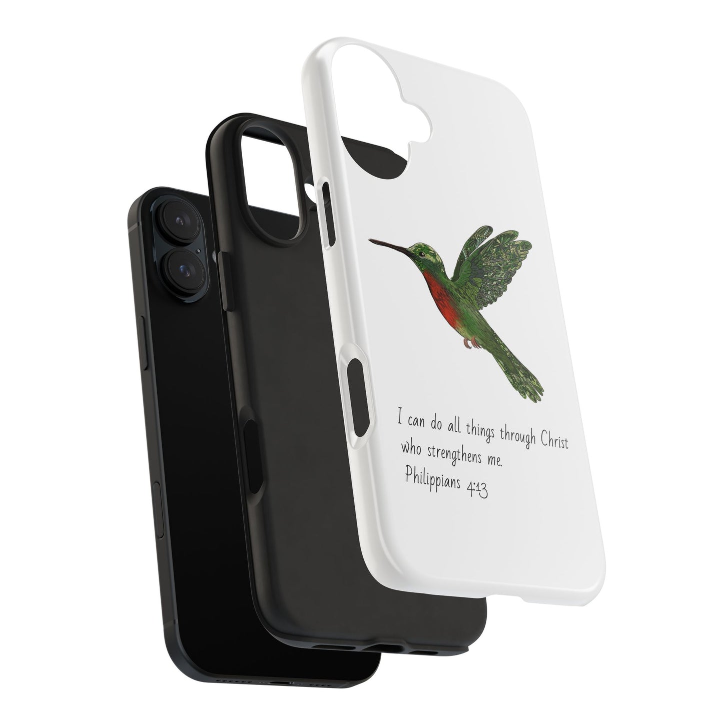 Phone Case - Hummingbird Drawing with Philippians 4:13 Verse