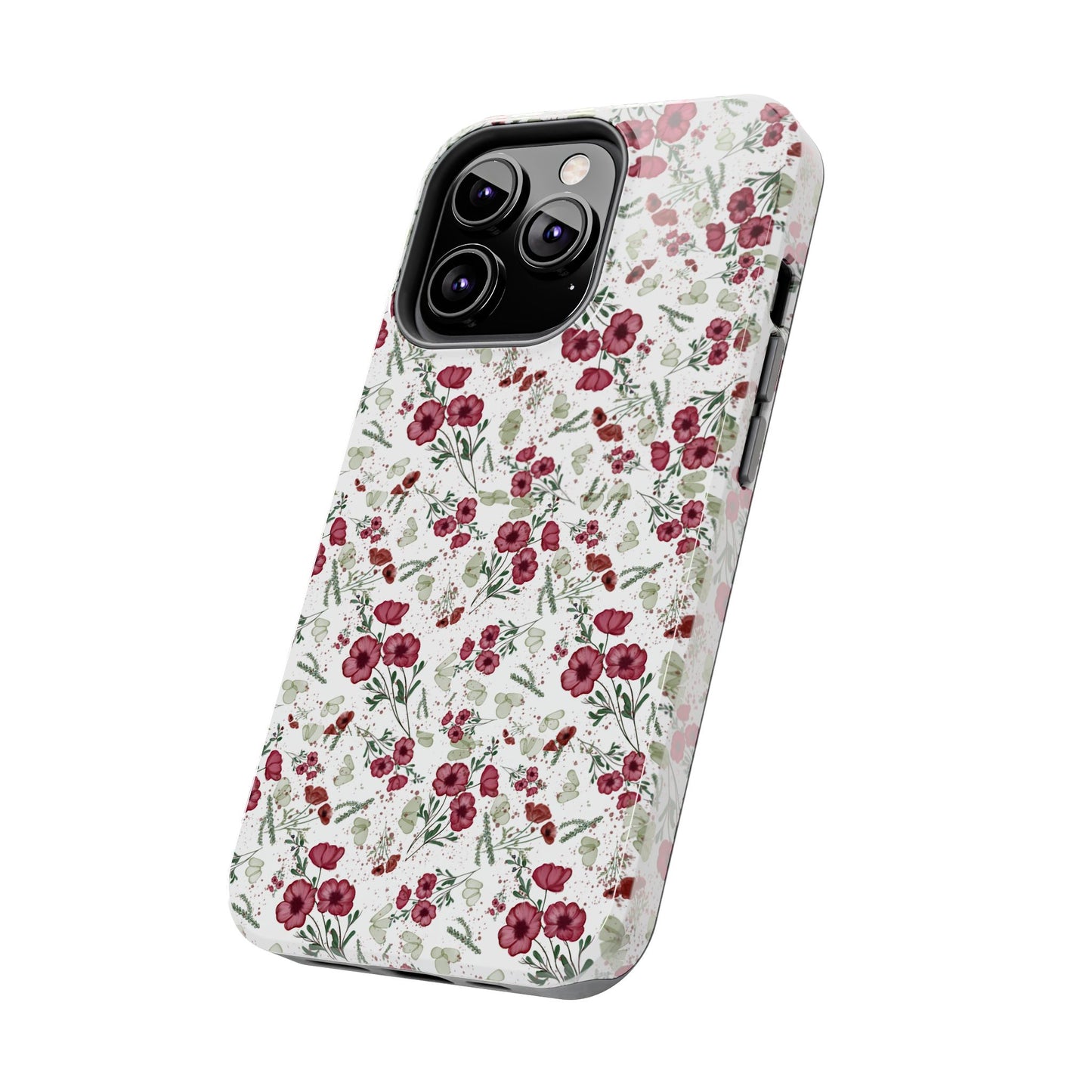 Phone Case - Watercolor Red Poppies with Green Leaves Design