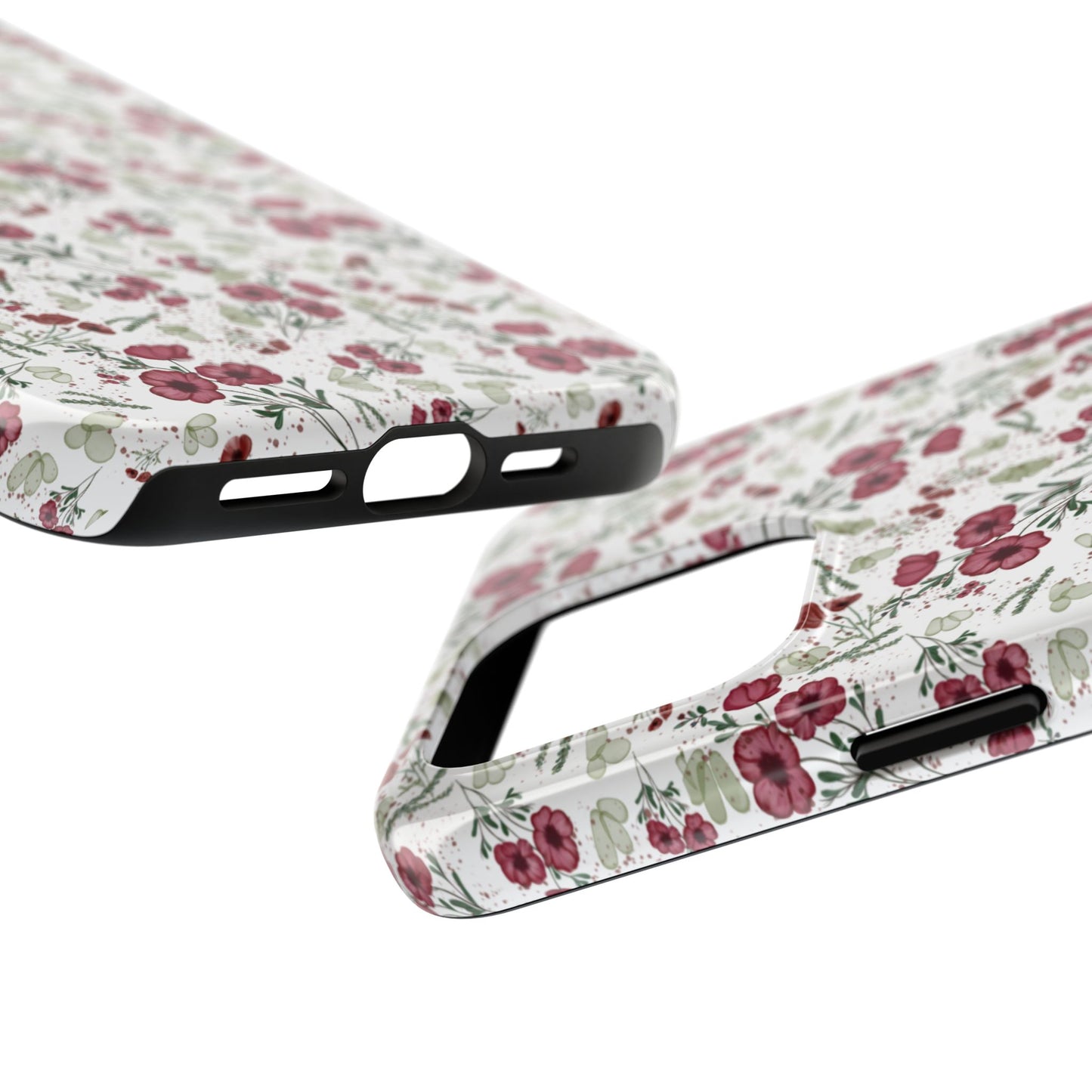 Phone Case - Watercolor Red Poppies with Green Leaves Design