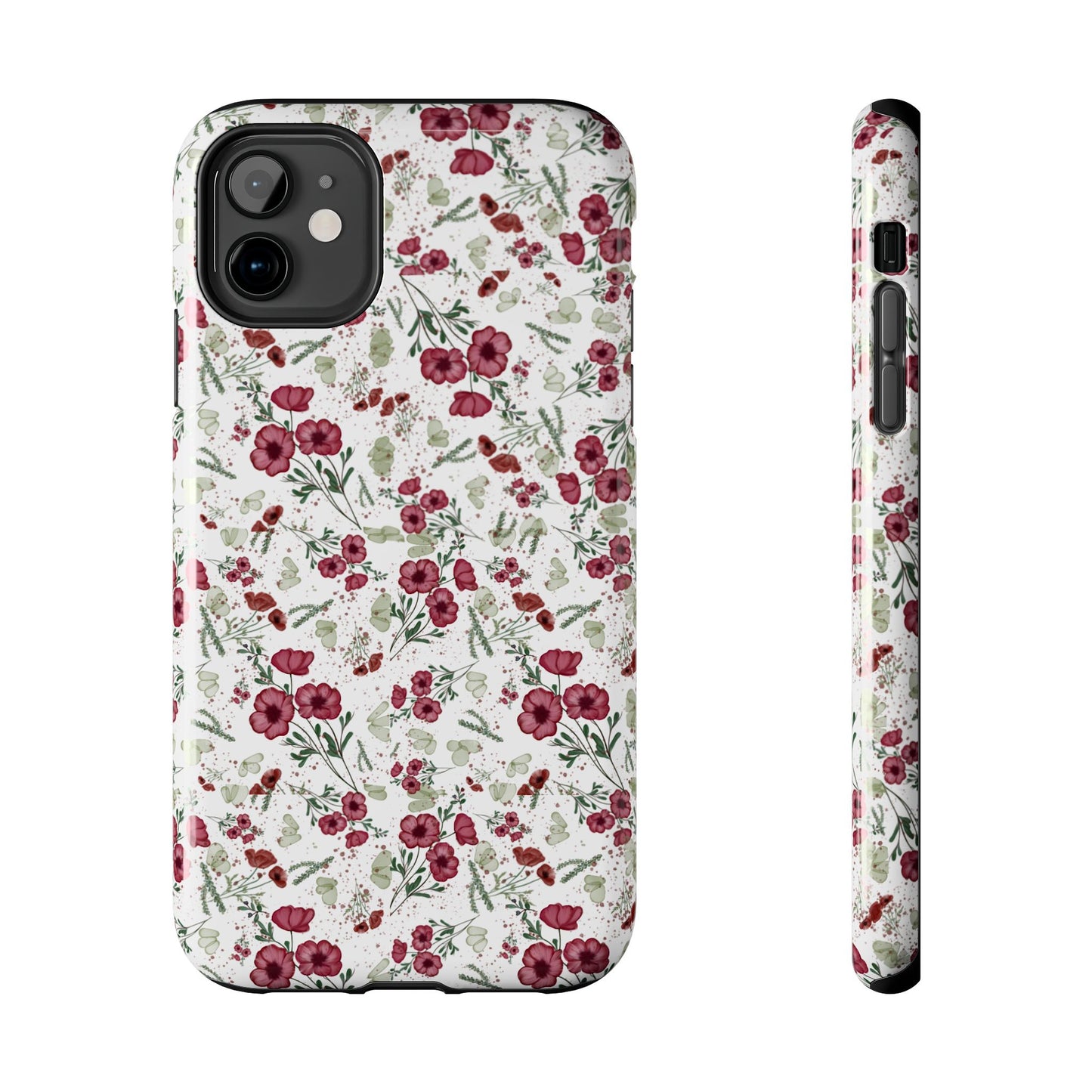 Phone Case - Watercolor Red Poppies with Green Leaves Design