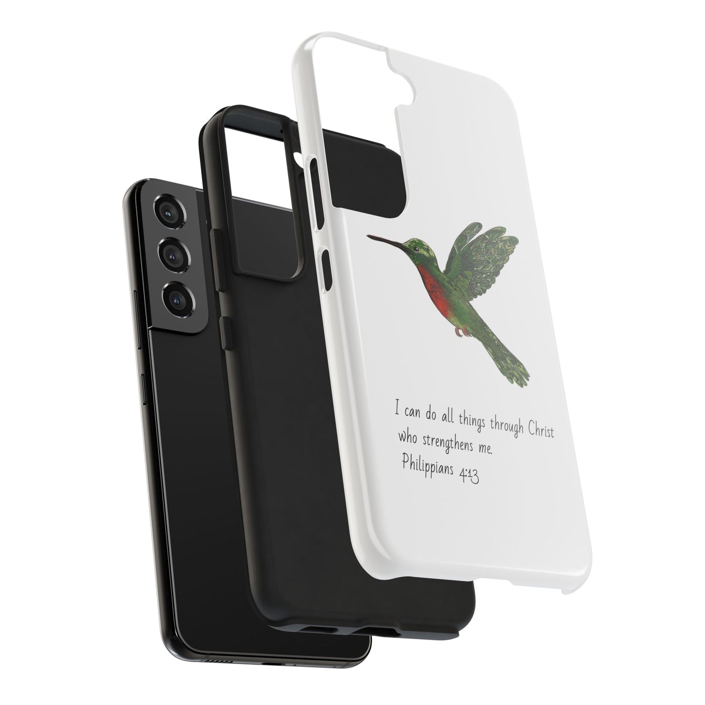 Phone Case - Hummingbird Drawing with Philippians 4:13 Verse