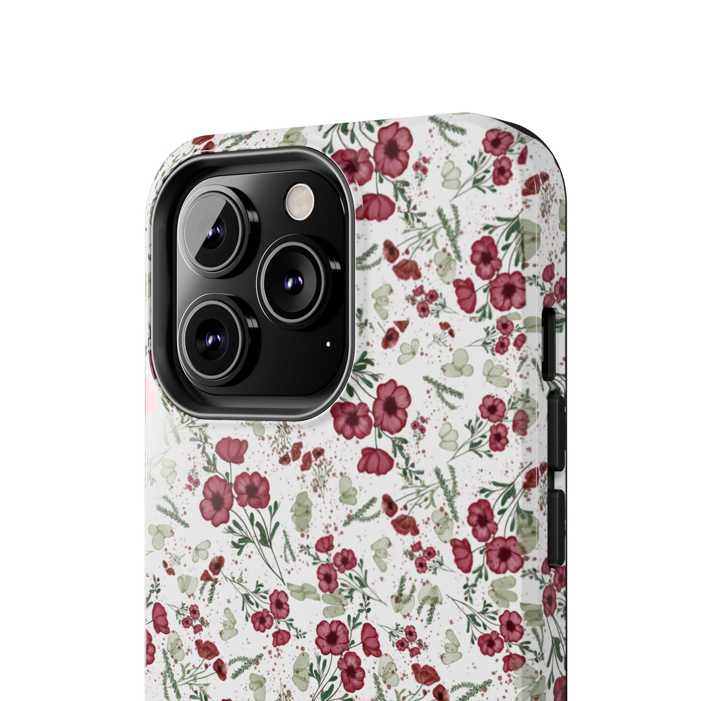 Phone Case - Watercolor Red Poppies with Green Leaves Design