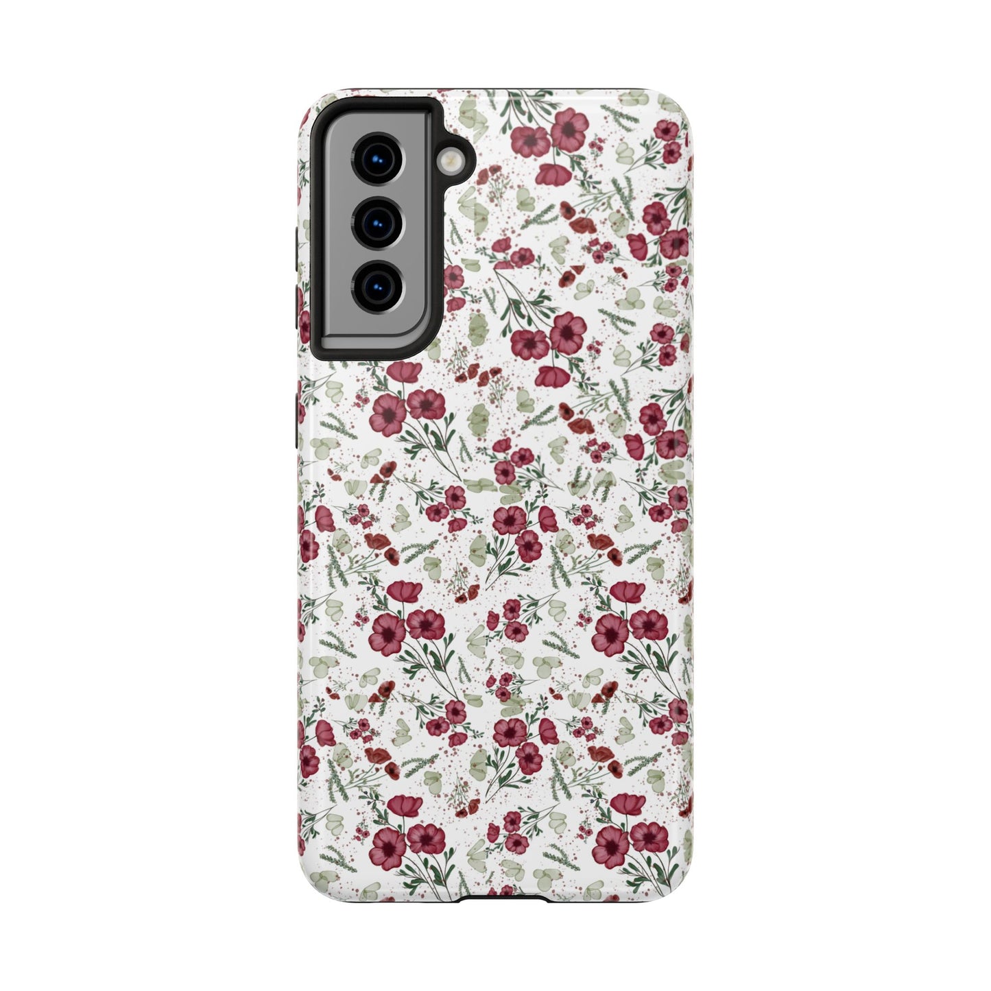 Phone Case - Watercolor Red Poppies with Green Leaves Design