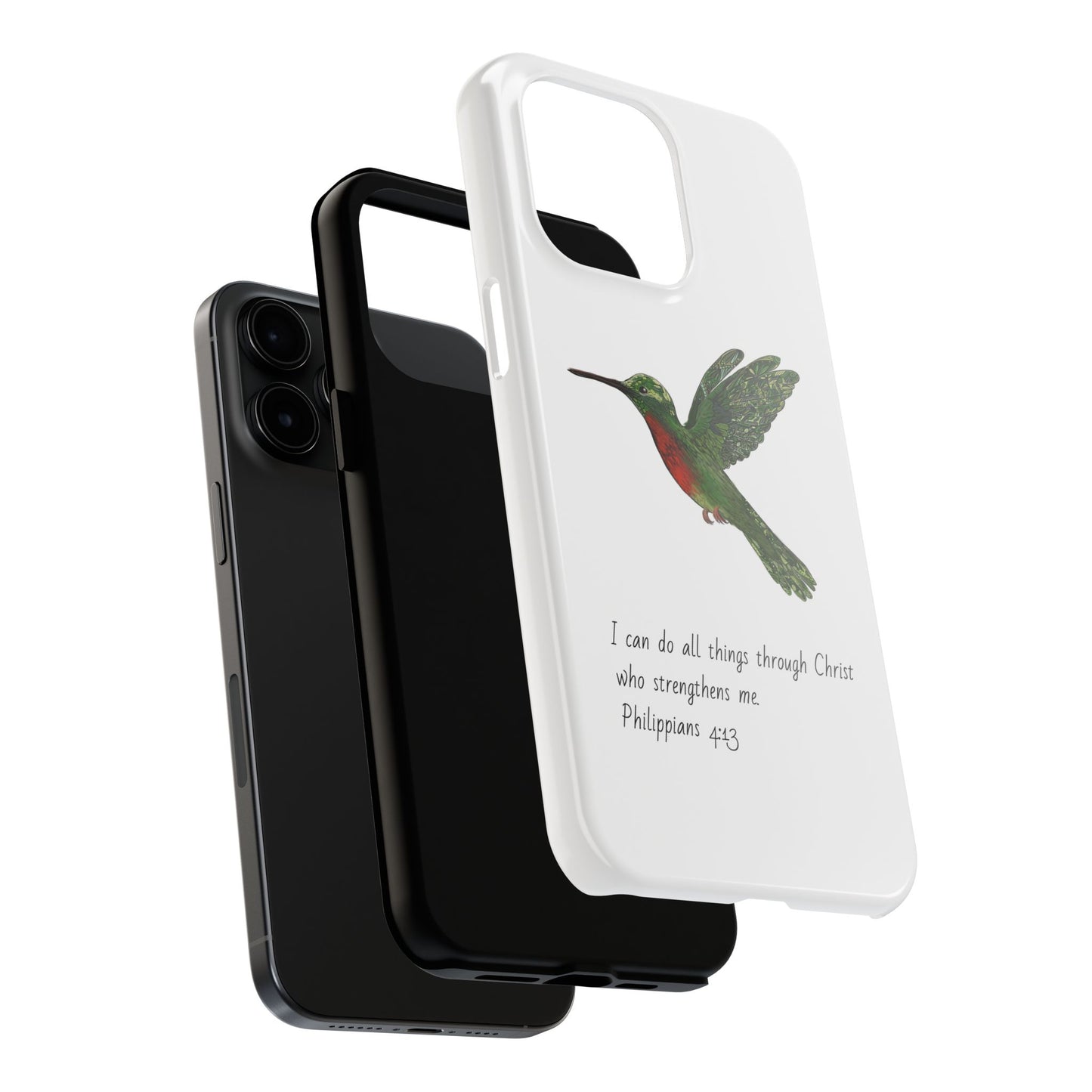 Phone Case - Hummingbird Drawing with Philippians 4:13 Verse