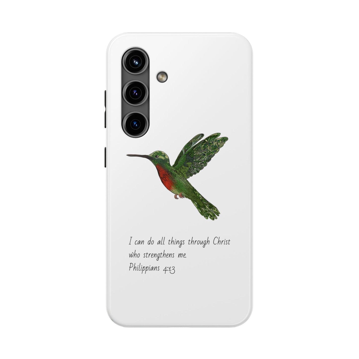 Phone Case - Hummingbird Drawing with Philippians 4:13 Verse