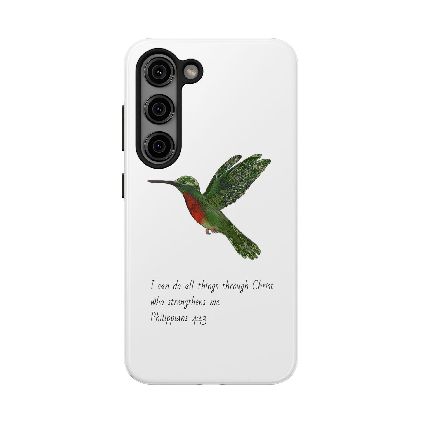 Phone Case - Hummingbird Drawing with Philippians 4:13 Verse