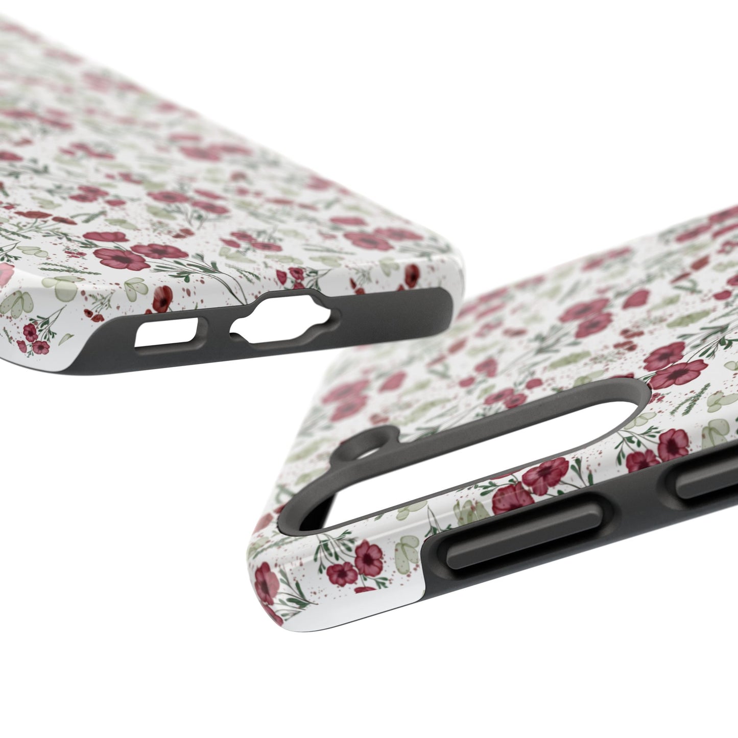 Phone Case - Watercolor Red Poppies with Green Leaves Design