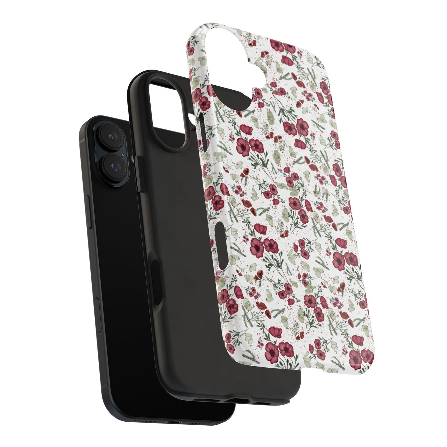 Phone Case - Watercolor Red Poppies with Green Leaves Design