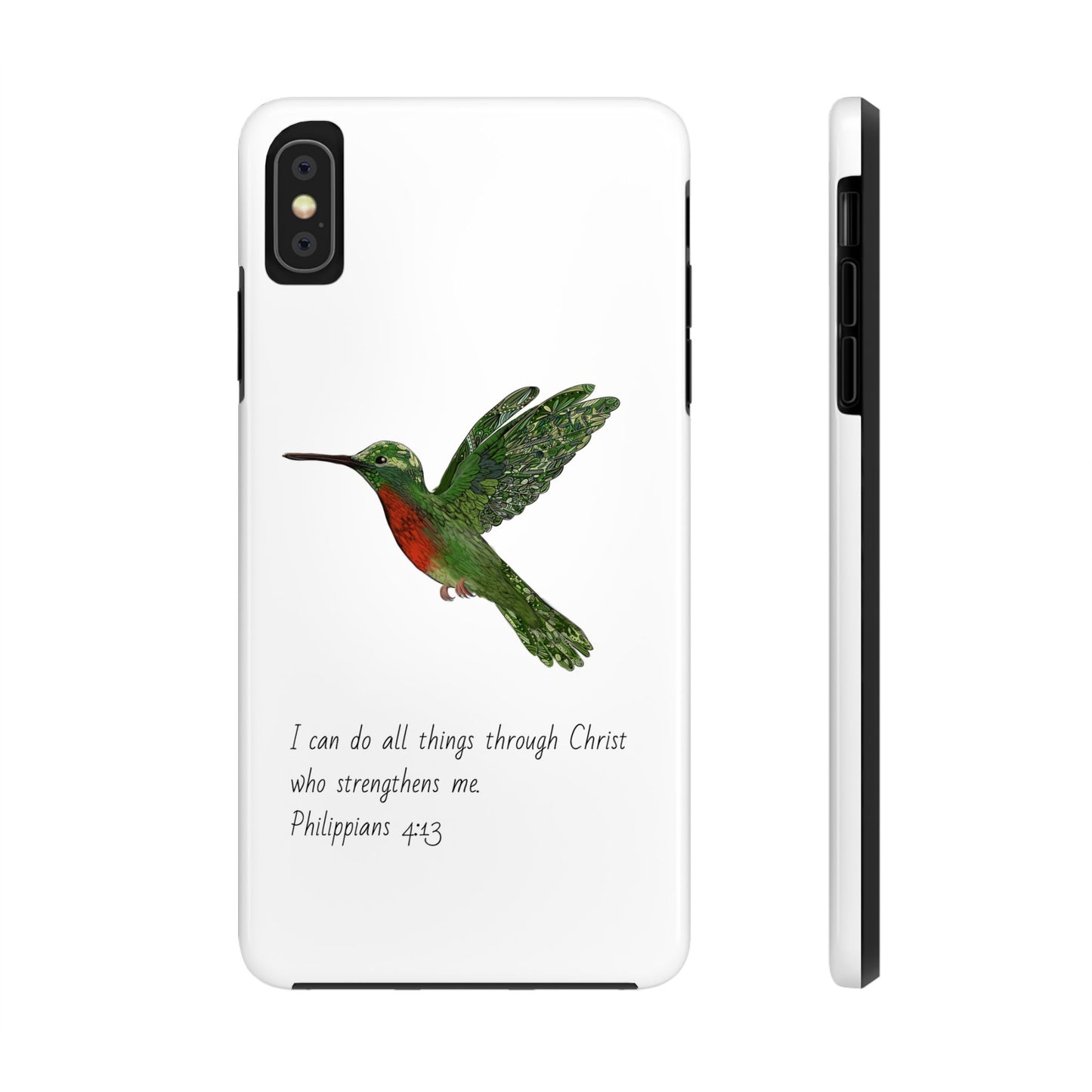 Phone Case - Hummingbird Drawing with Philippians 4:13 Verse