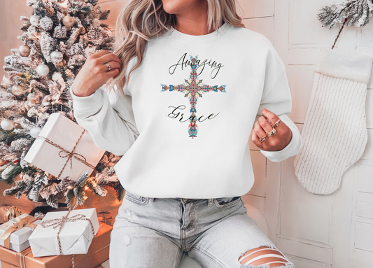 Pastel Amazing Grace Cross Hoodie Sweatshirt