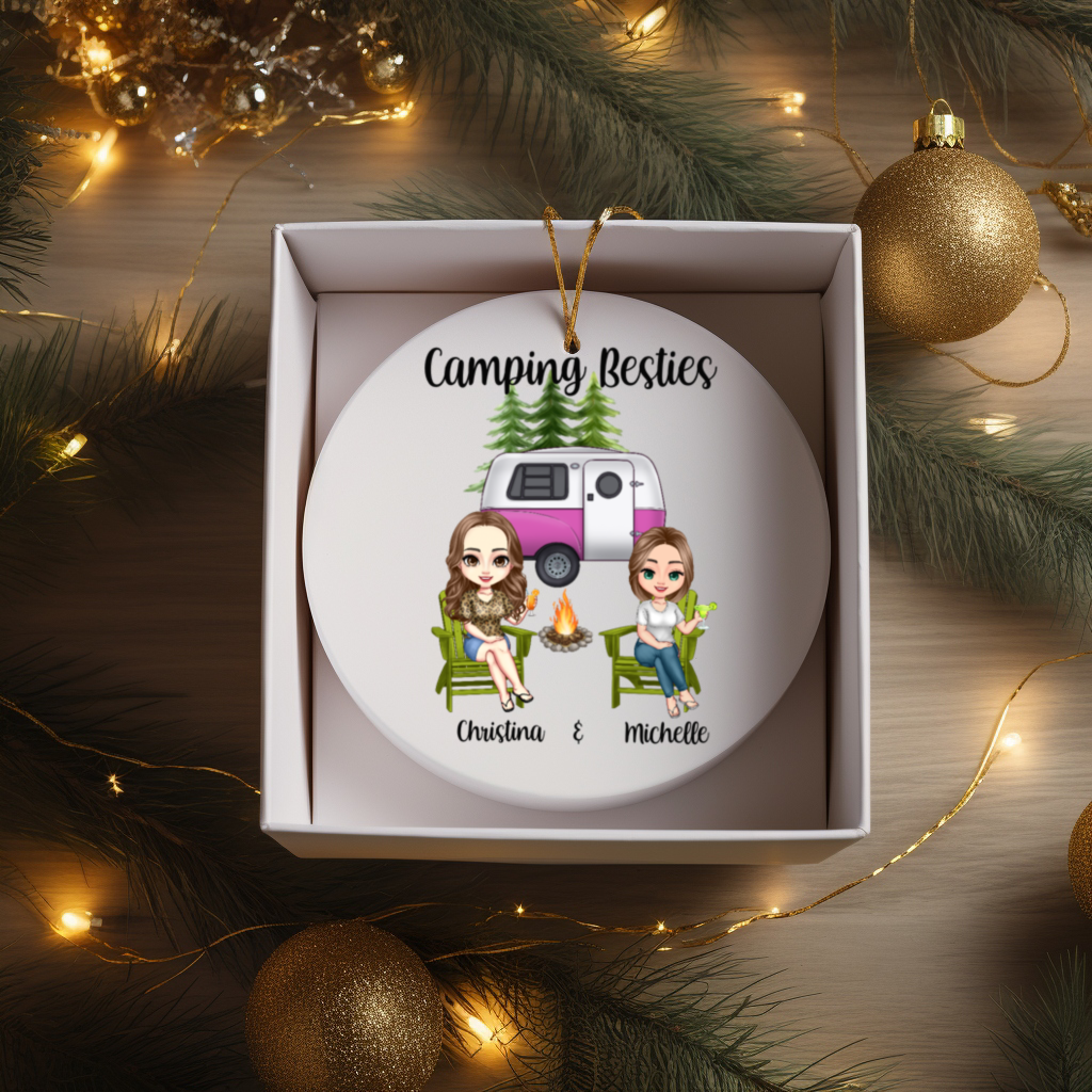 Personalized Camping Bestie Ceramic Ornament