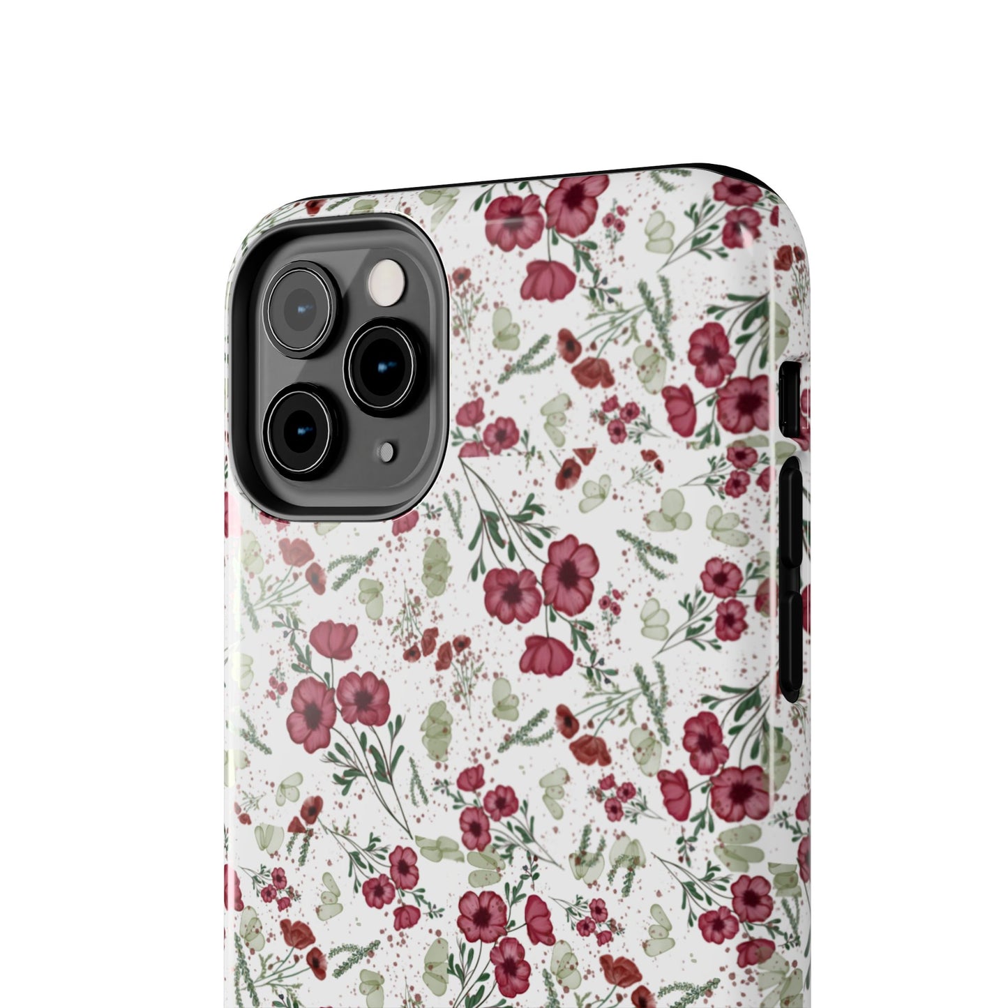 Phone Case - Watercolor Red Poppies with Green Leaves Design