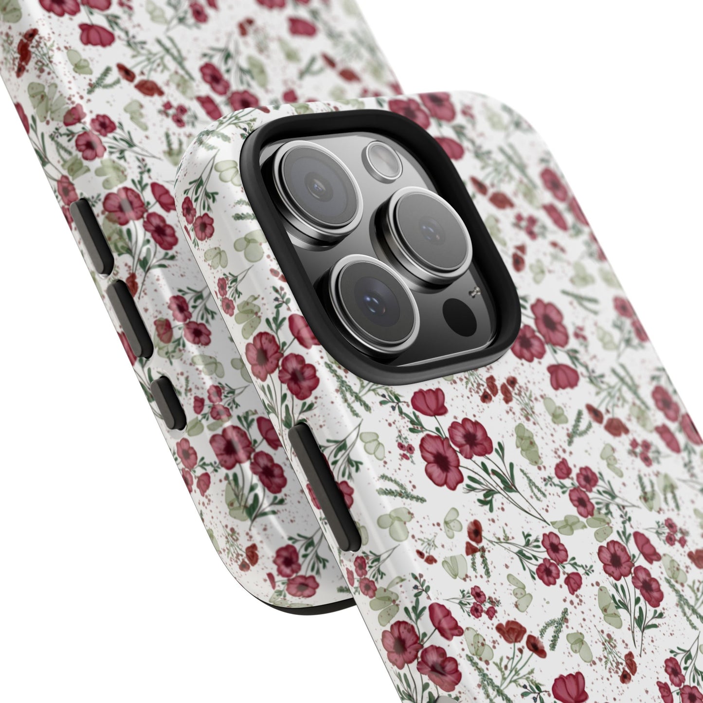 Phone Case - Watercolor Red Poppies with Green Leaves Design