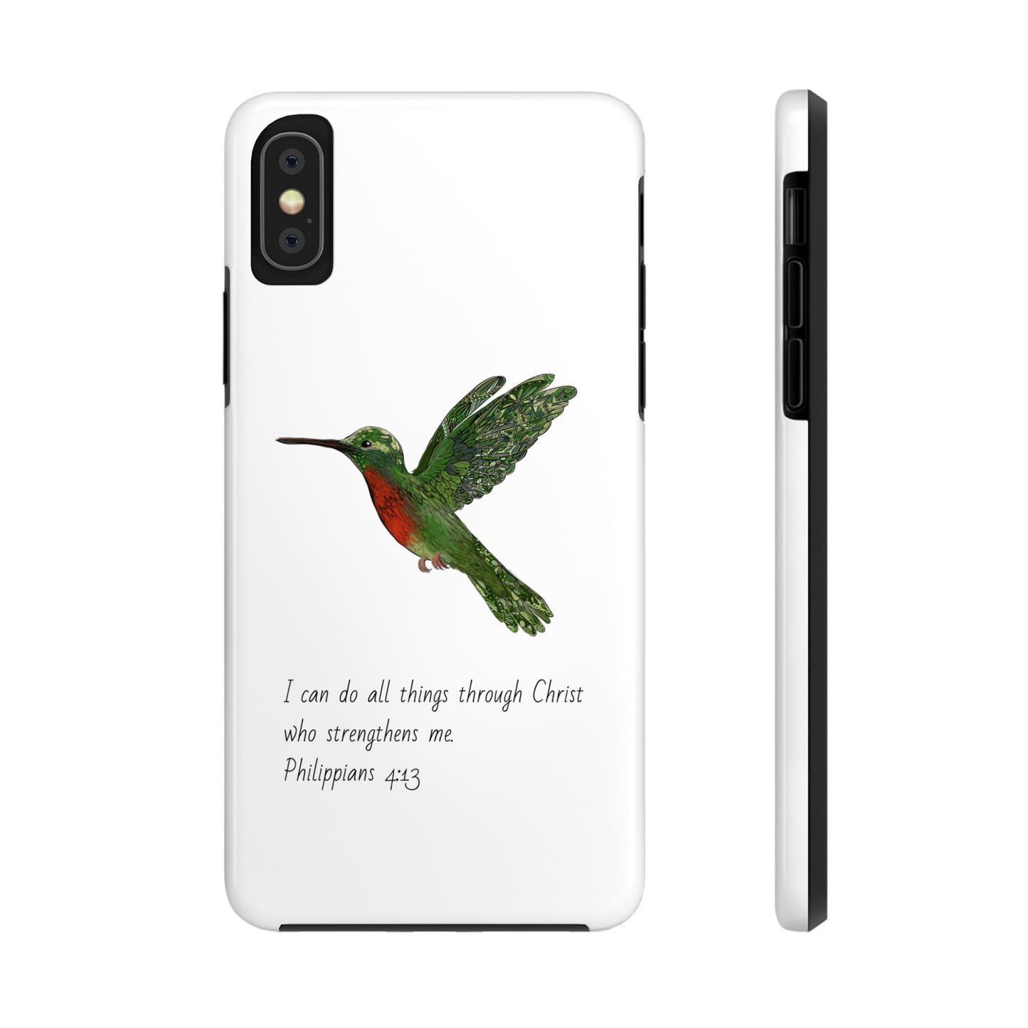 Phone Case - Hummingbird Drawing with Philippians 4:13 Verse