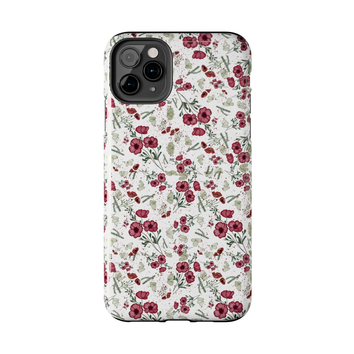 Phone Case - Watercolor Red Poppies with Green Leaves Design