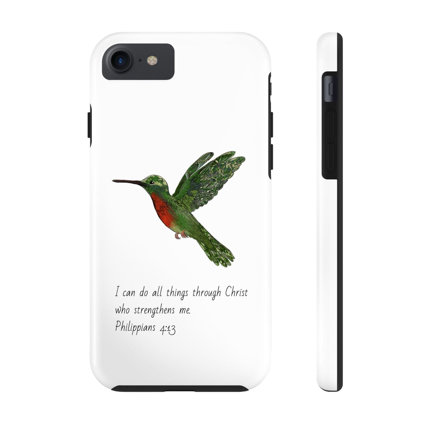 Phone Case - Hummingbird Drawing with Philippians 4:13 Verse