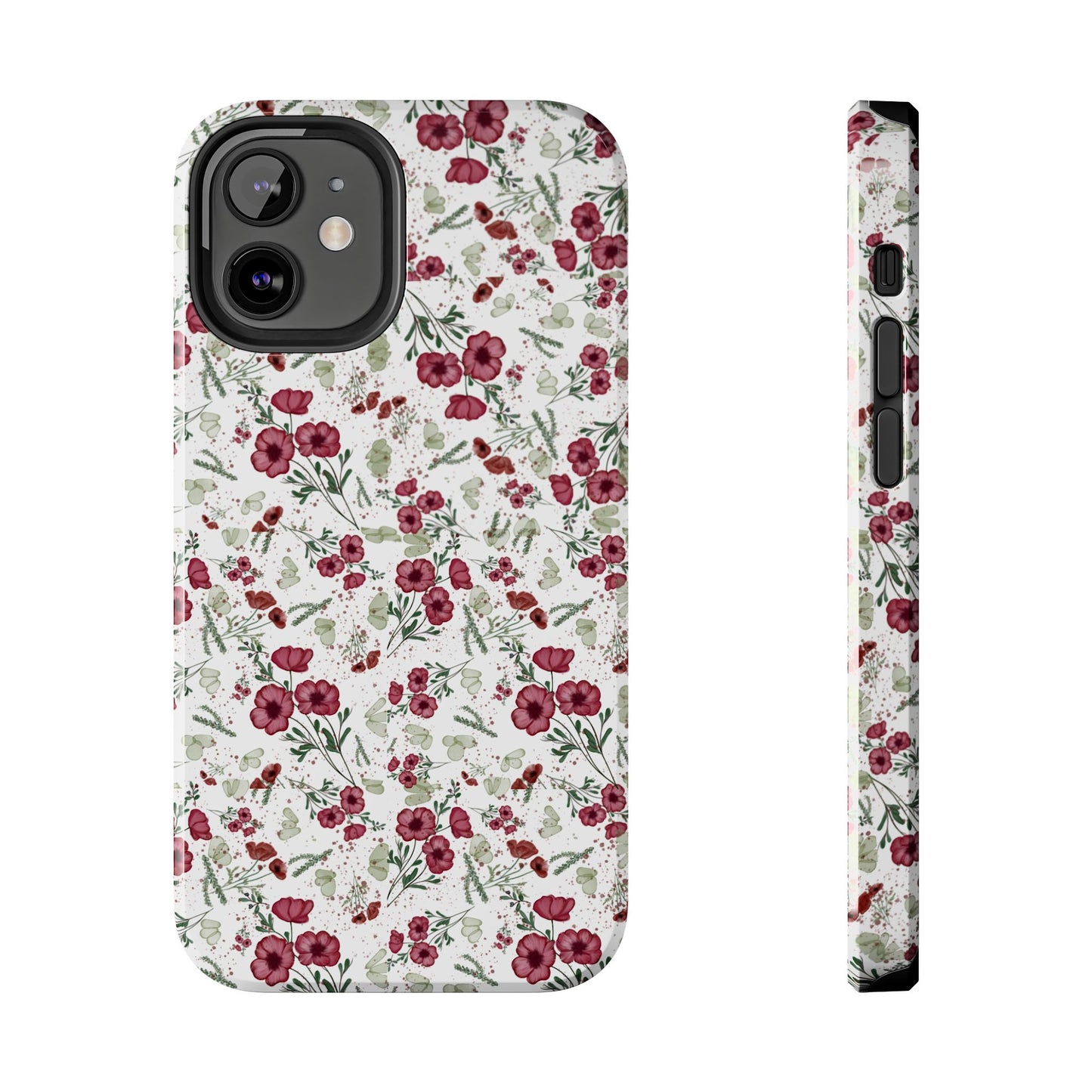 Phone Case - Watercolor Red Poppies with Green Leaves Design