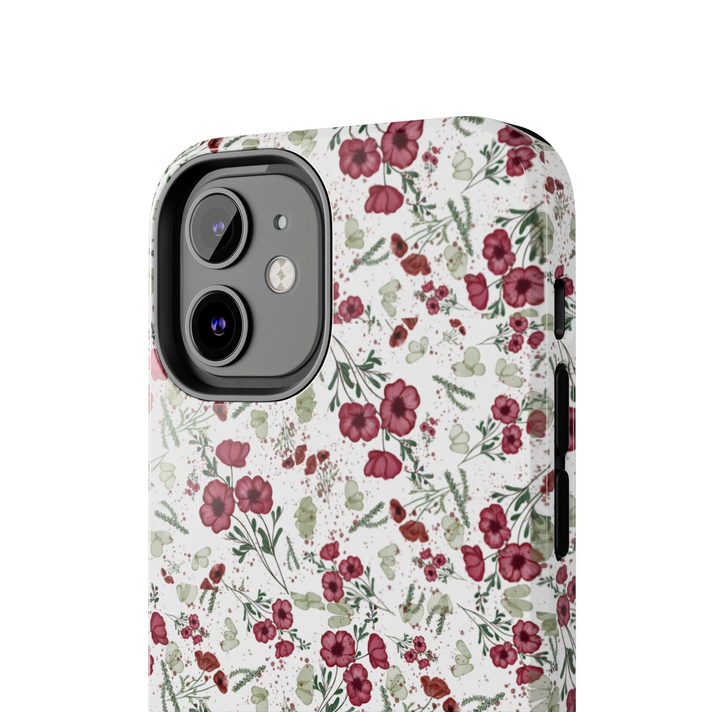 Phone Case - Watercolor Red Poppies with Green Leaves Design