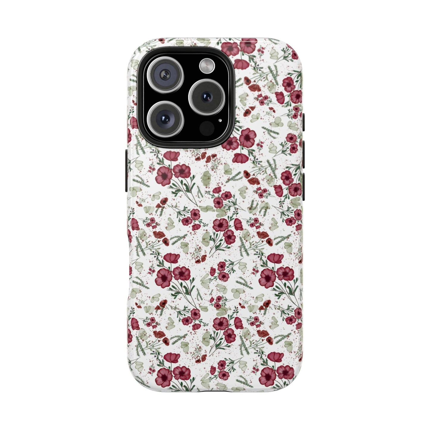 Phone Case - Watercolor Red Poppies with Green Leaves Design