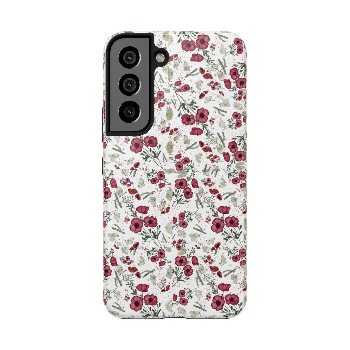 Phone Case - Watercolor Red Poppies with Green Leaves Design