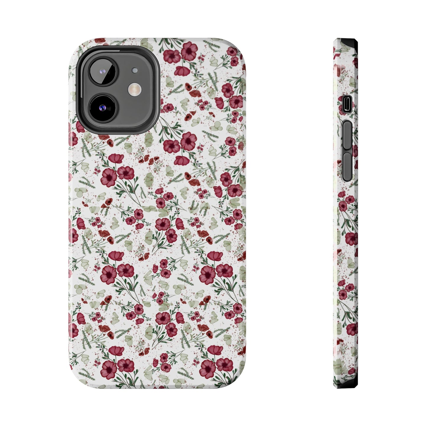 Phone Case - Watercolor Red Poppies with Green Leaves Design