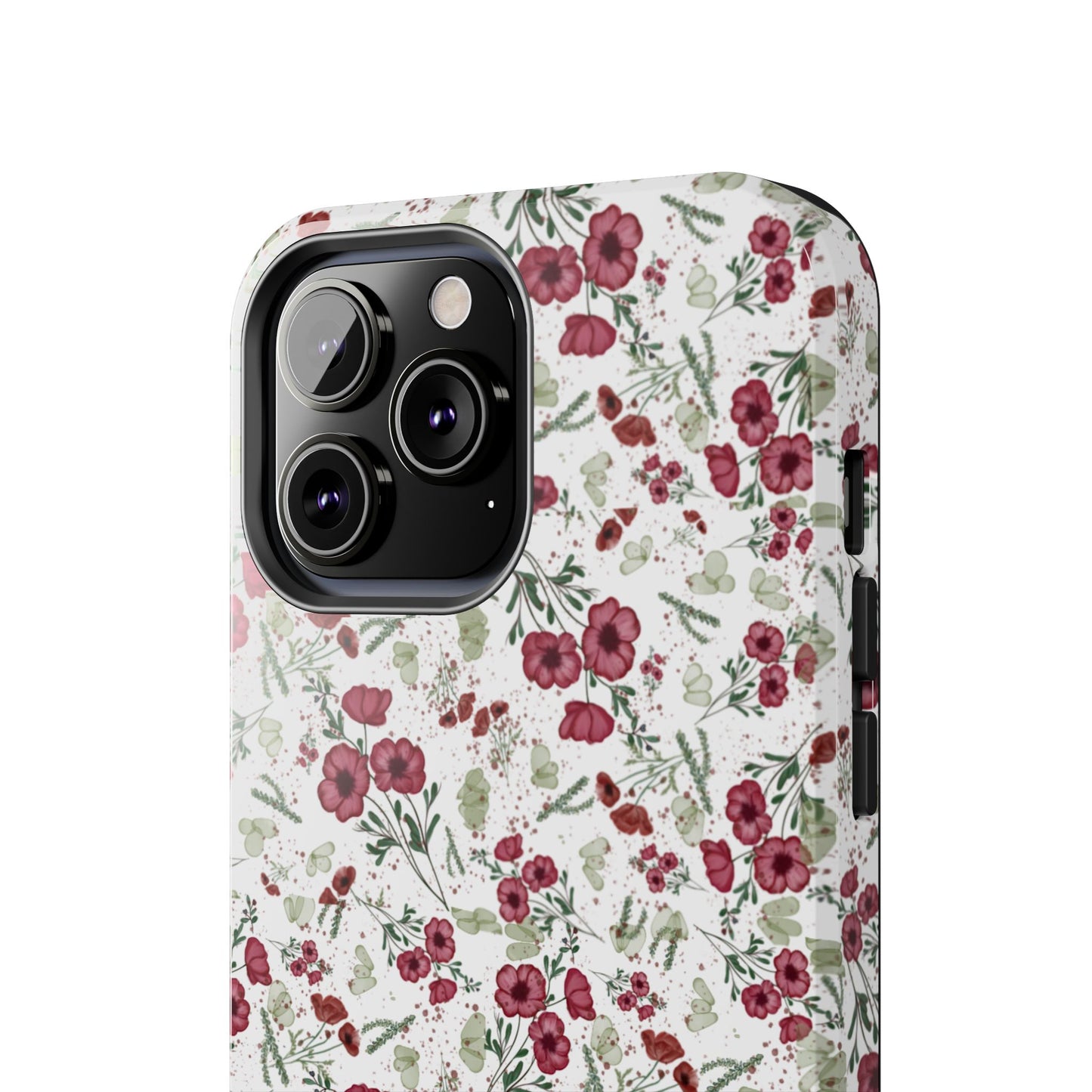 Phone Case - Watercolor Red Poppies with Green Leaves Design