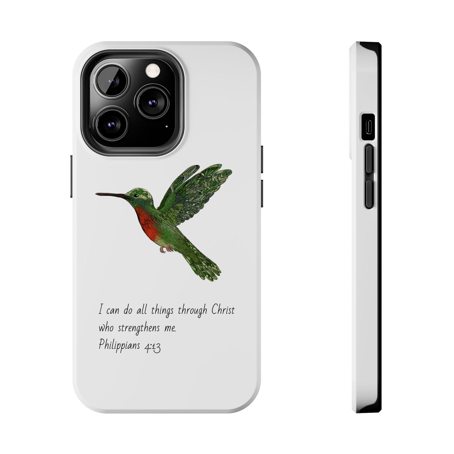 Phone Case - Hummingbird Drawing with Philippians 4:13 Verse