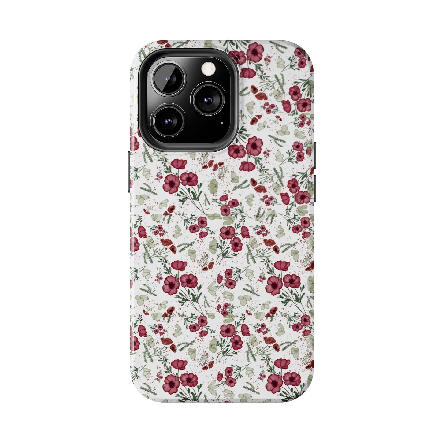 Phone Case - Watercolor Red Poppies with Green Leaves Design