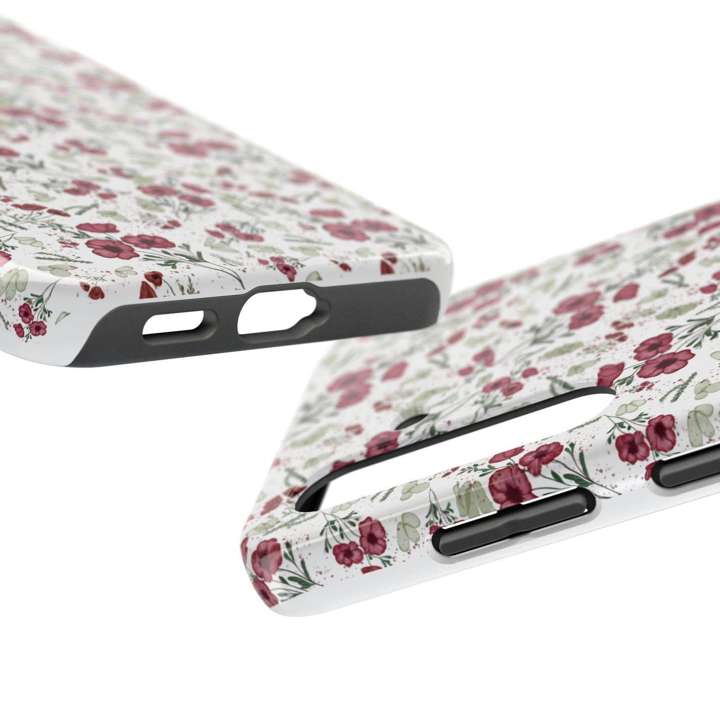 Phone Case - Watercolor Red Poppies with Green Leaves Design