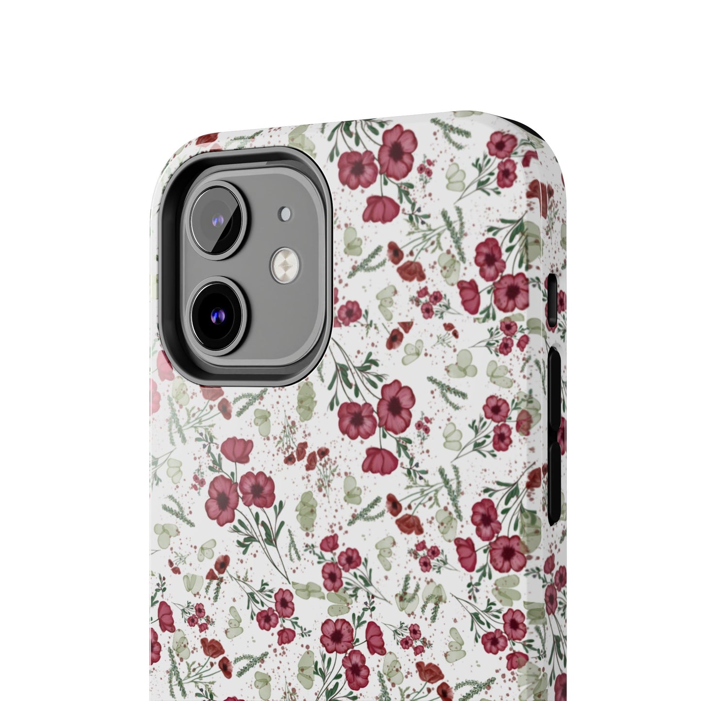 Phone Case - Watercolor Red Poppies with Green Leaves Design