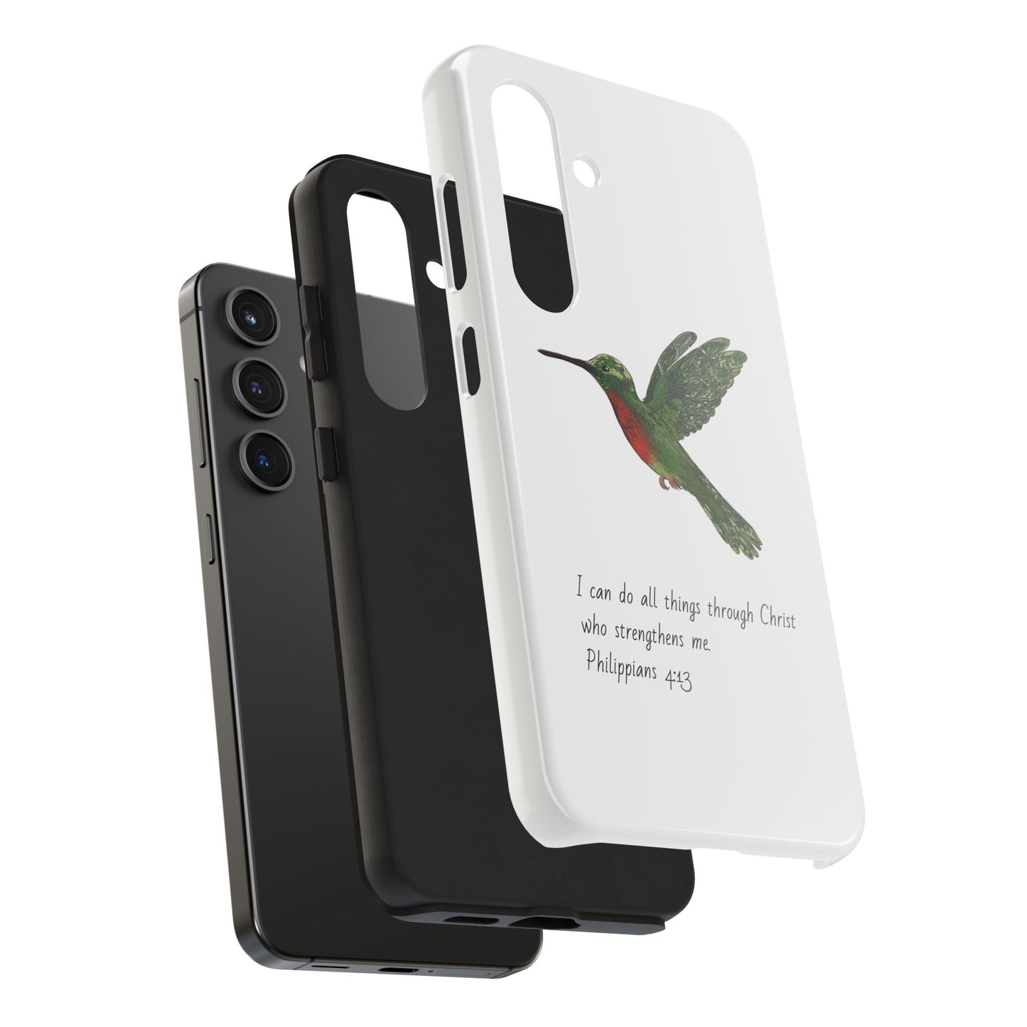 Phone Case - Hummingbird Drawing with Philippians 4:13 Verse