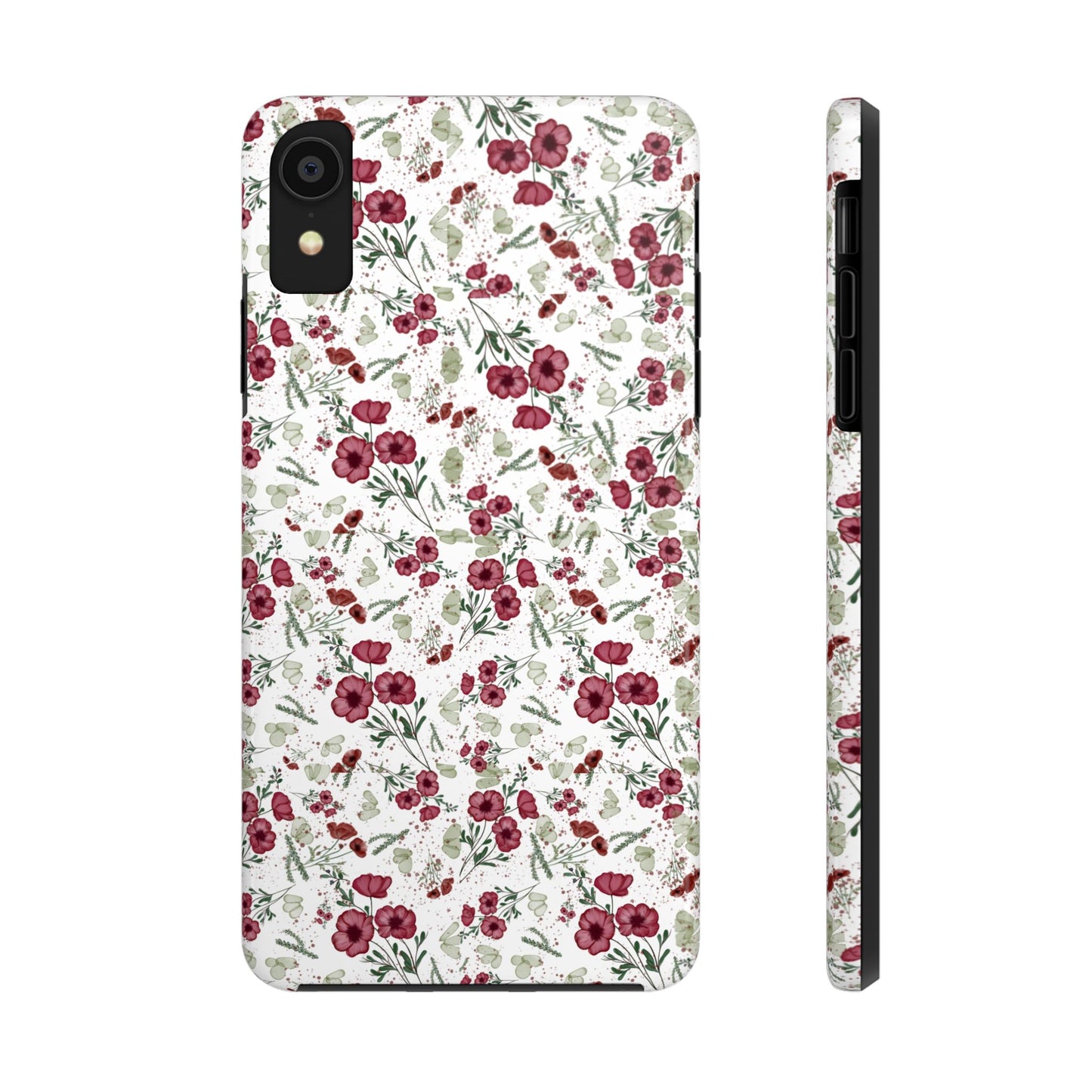 Phone Case - Watercolor Red Poppies with Green Leaves Design