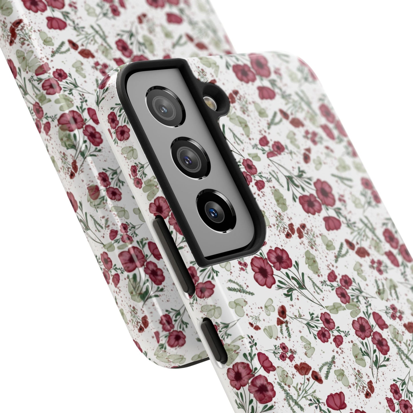 Phone Case - Watercolor Red Poppies with Green Leaves Design