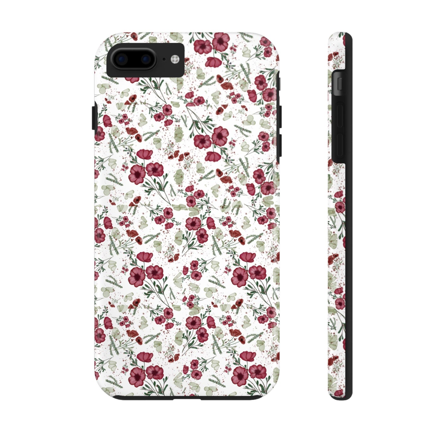 Phone Case - Watercolor Red Poppies with Green Leaves Design