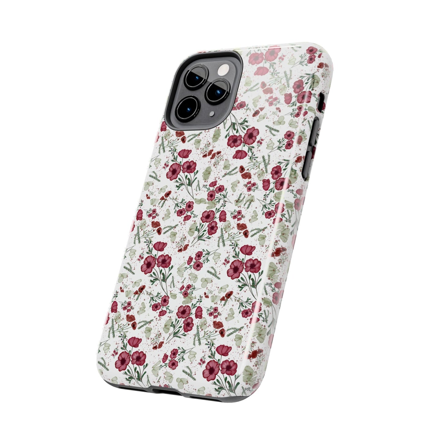 Phone Case - Watercolor Red Poppies with Green Leaves Design