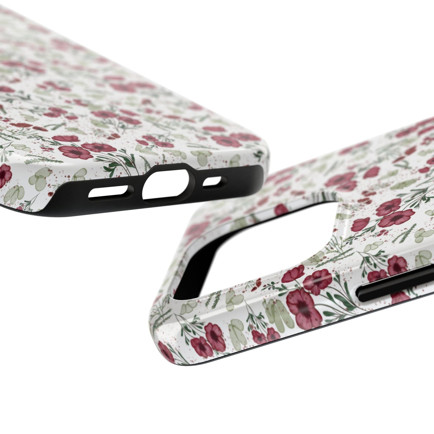 Phone Case - Watercolor Red Poppies with Green Leaves Design