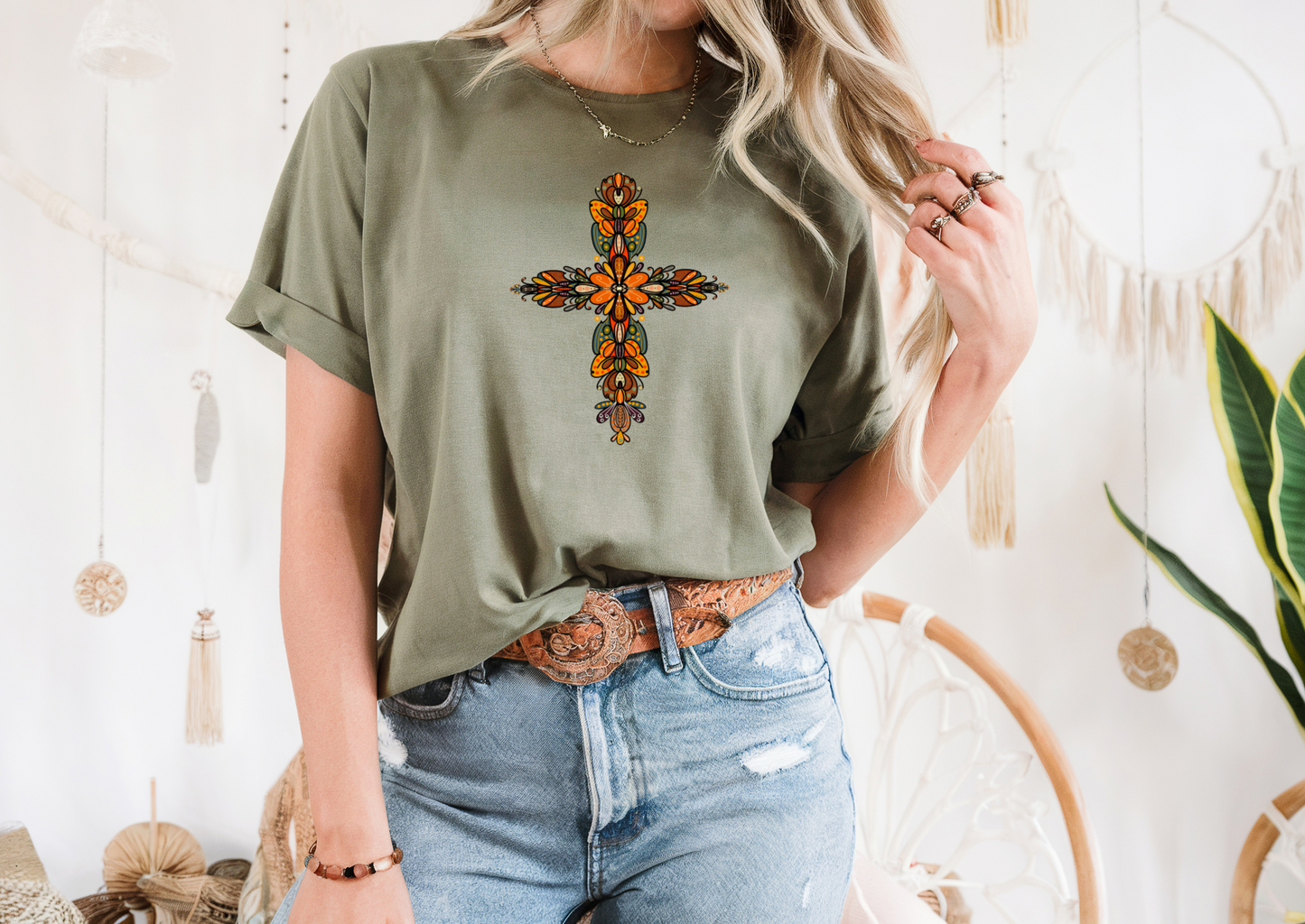 Cross Fall Unisex Tee - Orange and Green Design