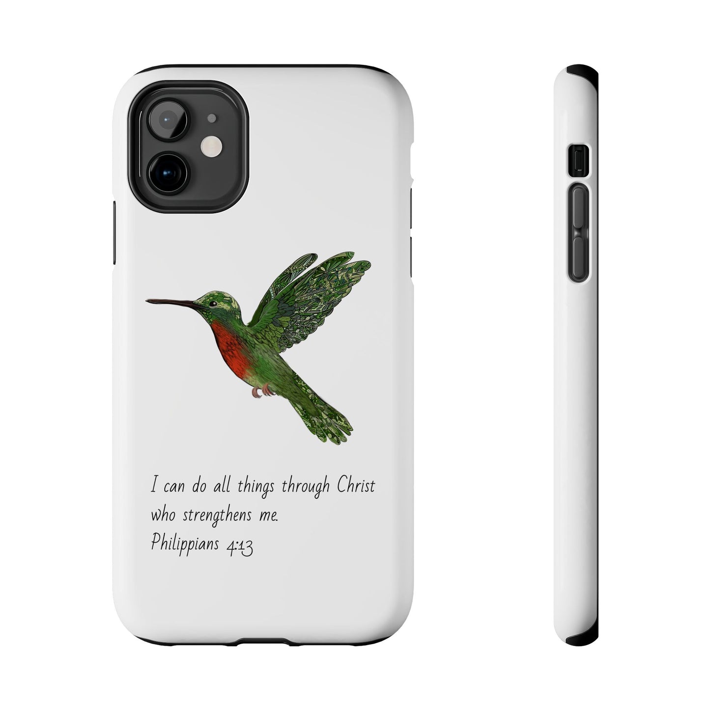 Phone Case - Hummingbird Drawing with Philippians 4:13 Verse